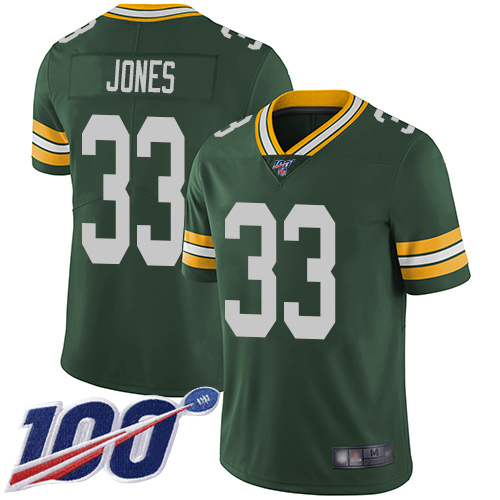 Men's Green Bay Packers #33 Aaron Jones 2019 Green 100th Season Vapor Untouchable Limited Stitched NFL Jersey